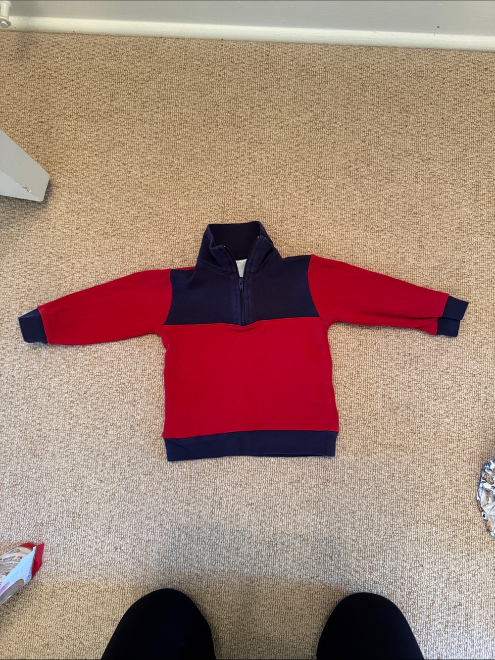 Little English Red and Navy Zip-Up Pullover Sweatshirt